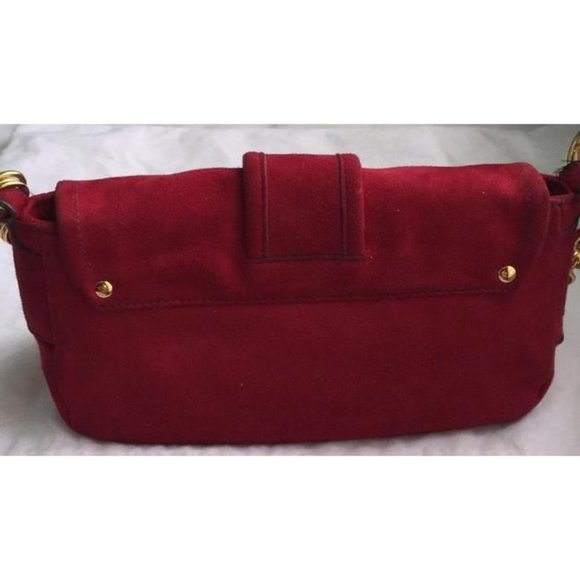 Prada Pattina Double Zip Pocket Rubino Camoscio Red Suede W Gold Chain & Leather - Picture 7 of 8